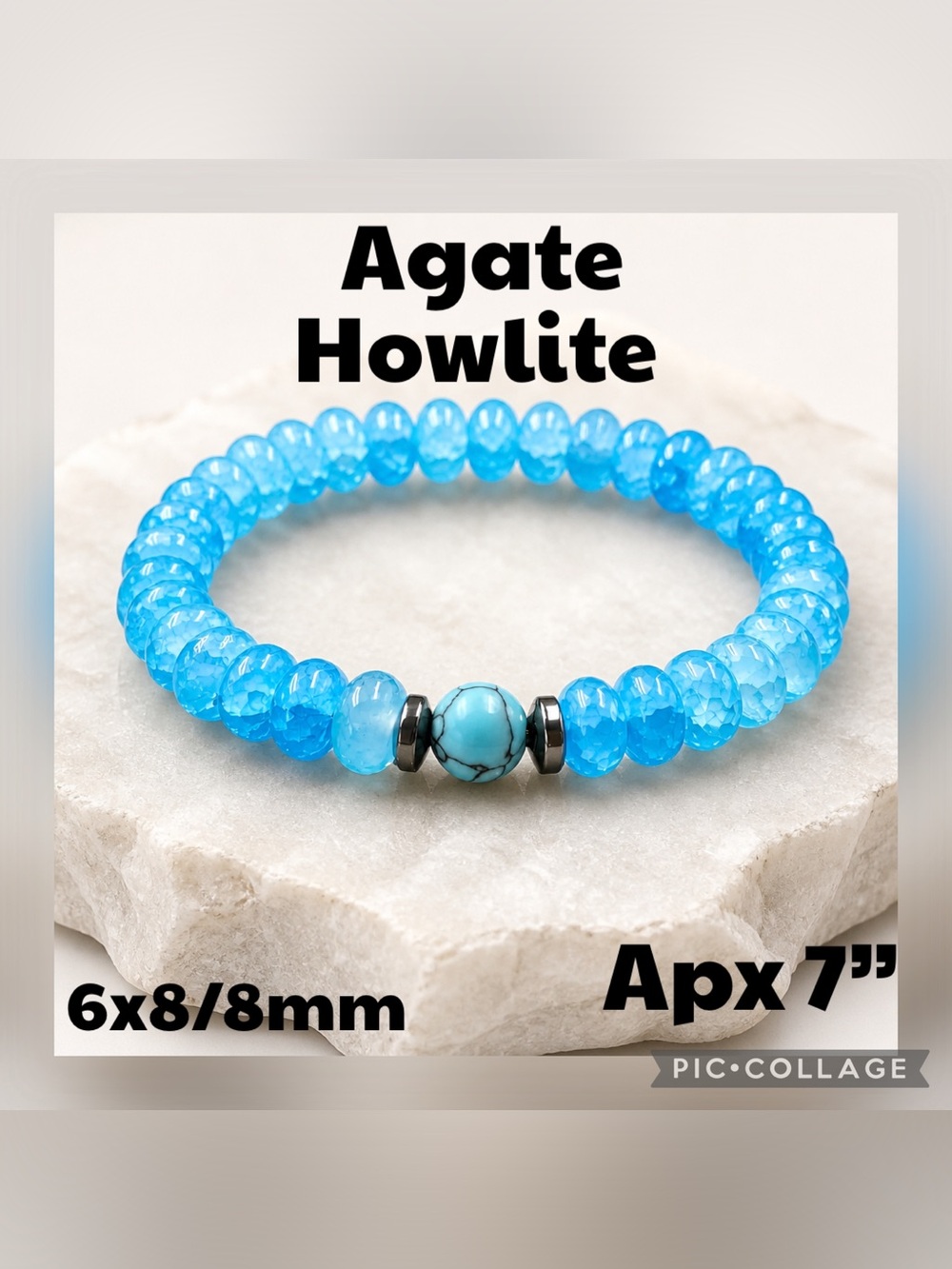 Blue Agate & Howlite Stone Beaded Stretch Bracelet - Crystal